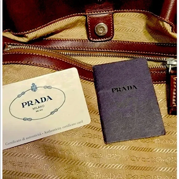 Prada Large Logo Jacquard Canvas Tote Hand Bag Brown Authentic. EUC! - Picture 2 of 7